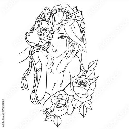 Woman  mask a tattoo