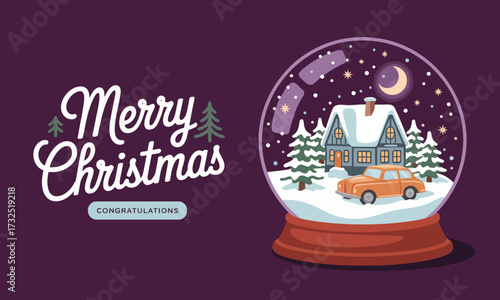 A charming Christmas snow globe showcases a serene winter scene with a cozy home and snow-covered trees, perfect for spreading holiday cheer and capturing memories.