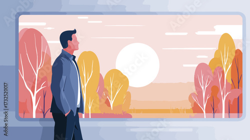 Person contemplating autumnal landscape