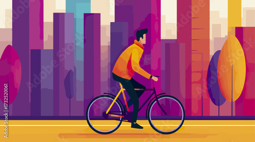Person cycling in cityscape