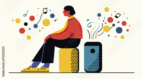 Person listening to music from a speaker
