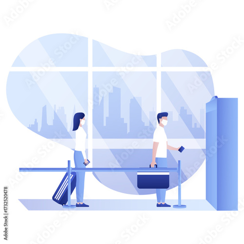 Masked Travelers at Airport Security – Travel During Pandemic