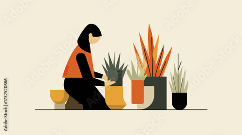 Person tending houseplants
