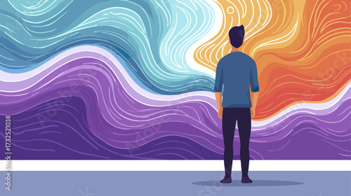 Person viewing abstract art