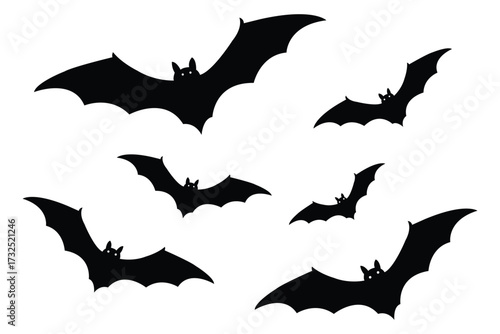 Halloween bat and bats silhouette, Bat icon, set of halloween bats vector illustration on a white background