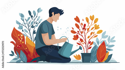 Person watering plants outdoors