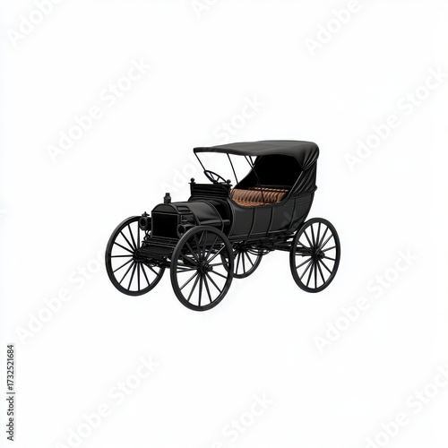 Vintage Black Horse Carriage with Elegant Brown Upholstery Inside