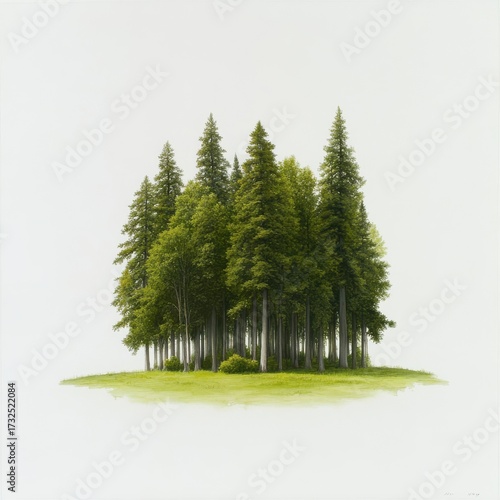 Lush Green Forest Island Surrounded by Open White Space