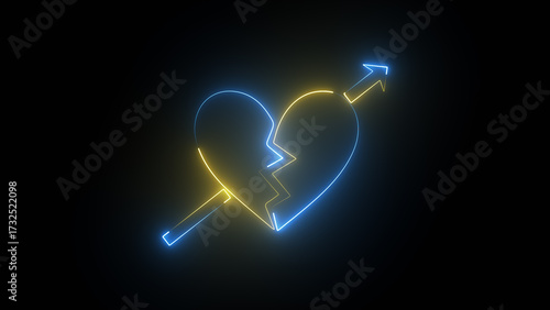 Neon Broken Heart Symbol Icon on Black Background, Broken heart animation, Concept 4k video