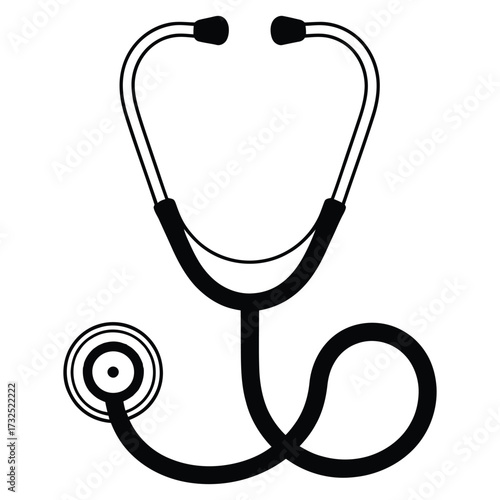  Simple black silhouette of a medical stethoscope on a white background