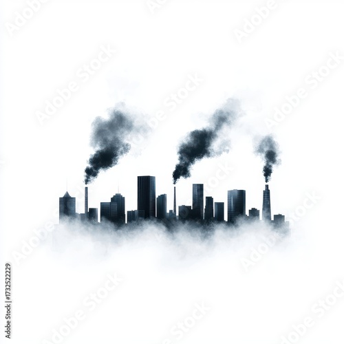 Abstract City Skyline with Smoke and Fog in Minimalist Style