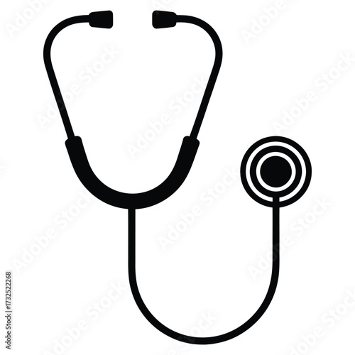  Simple black silhouette of a medical stethoscope on a white background