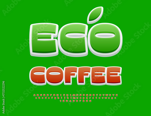 Vector Bright Advertisement Eco Coffee. Stylish Brown Font. Elite Artistic Alphabet Letters and Numbers set.