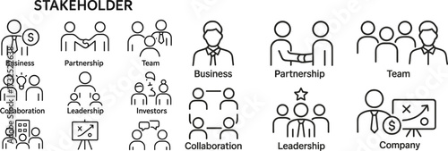 Visual representation of stakeholder concepts including business, collaboration, leadership and partnership activities