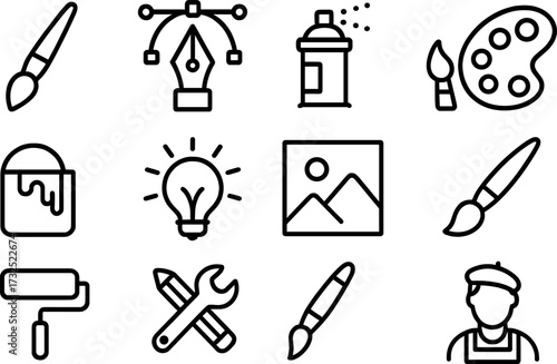Creative tools for artists and designers showcasing various art supplies and instruments used for different creative activities