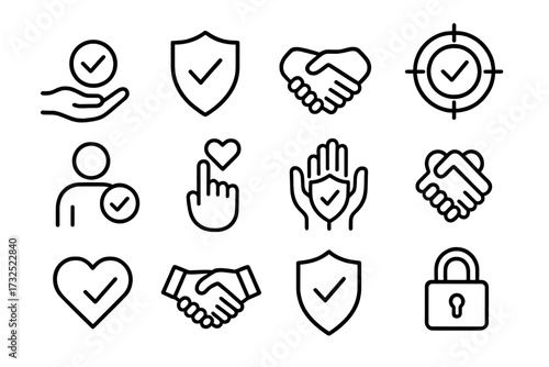 Icons representing trust, security, and partnerships in a modern design context