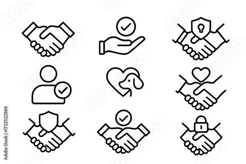 Symbols of trust and partnership through handshakes, gestures, and caring actions showcasing unity and protection