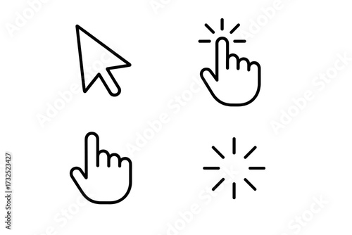 Cursor and hand icons for interactive digital design, showcasing various clicking and pointing actions