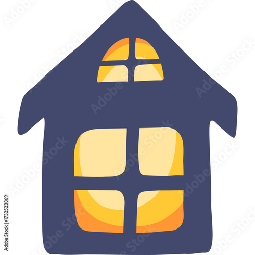 Silhouette of a house with warm light inside. Night Christmas illustration.