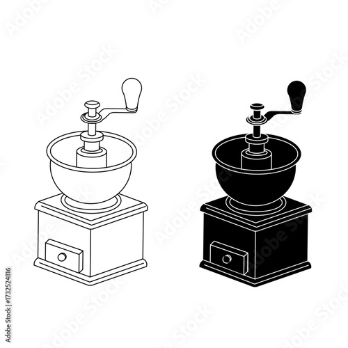 Coffee grinder icon outline and solid design isolated on white