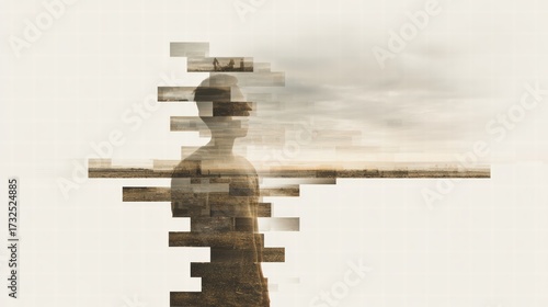 Abstract portrait exploring fragile identity and sense of inner emptiness.