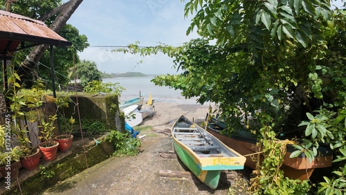 Colourful Wooden Boats Resting by the Shore