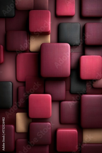 Wallpaper Mural Abstract geometric design featuring 3D square shapes in dark burgundy tones Torontodigital.ca