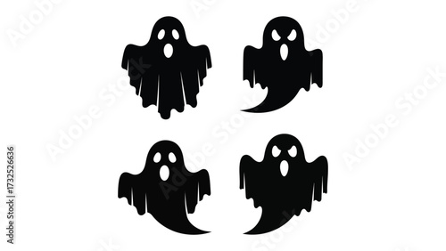 Silhouette Ghosts: A quartet of ghostly apparitions, artfully rendered in silhouette against a clean backdrop, offer a simple yet spooky aesthetic