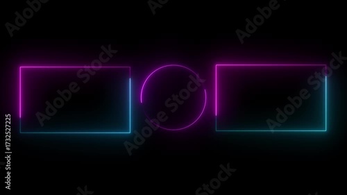 Glowing neon light double rectangle frame animation border. color neon loop animation on black background. 4k video