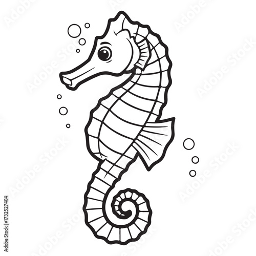 Cute cartoon Ocean seahorse ideal for coloring pages on white background