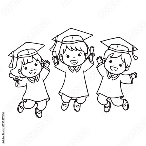 Coloring page of Graduating jumping kids