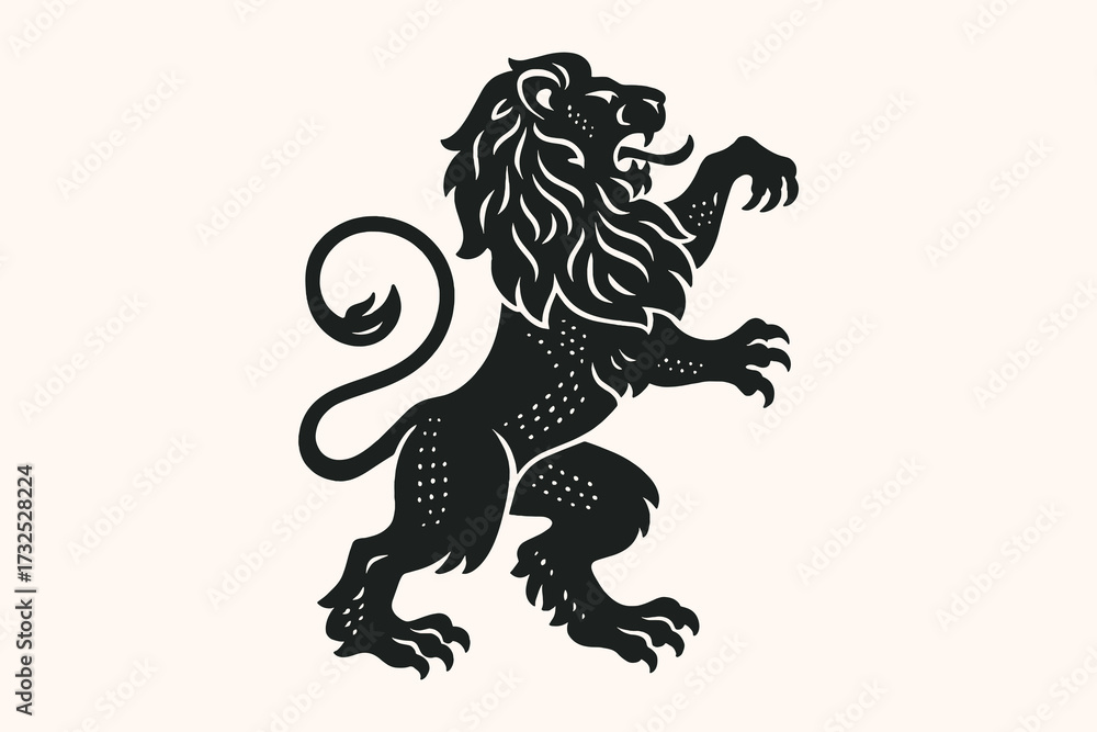 Fototapeta premium Heraldic lion standing engraving style vector illustration