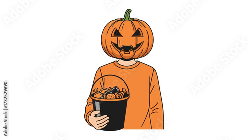 Halloween revelry: An illustration depicting a playful spirit embodies the spirit of Halloween. A figure, joyfully attired, stands poised and ready for trick-or-treating.