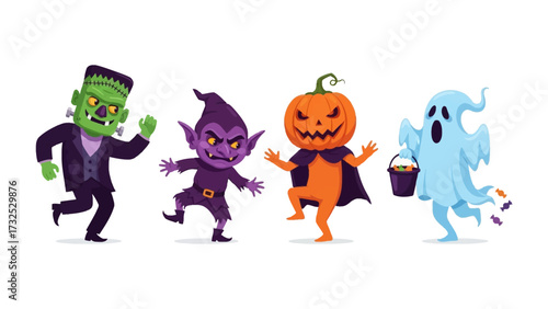 Wallpaper Mural Spooky Halloween Parade: A whimsical parade of classic Halloween characters, with their signature masks and attire, dancing in playful unison. Torontodigital.ca