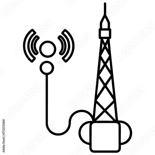 Telecommunication tower signal broadcast network infrastructure connection service wireless technology vector design illustration graphic element