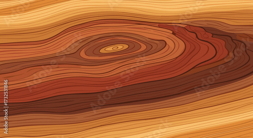 Detailed wood grain texture with a natural tree ring knot pattern, showcasing organic timber lines. A vector illustration isolated on transparent background.