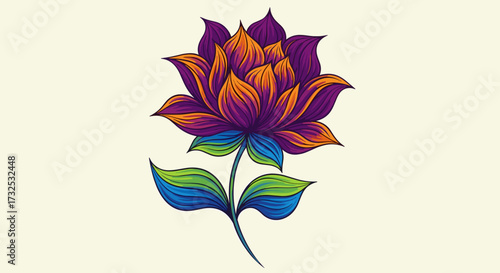 Colorful stylized flower with vibrant petals and intricate artistic lines, an elegant vector illustration SVG design isolated on transparent background.