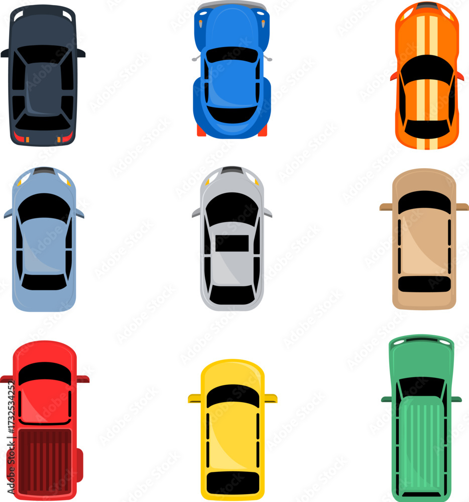  ícones de veículos vistos de cima - carros coloridos