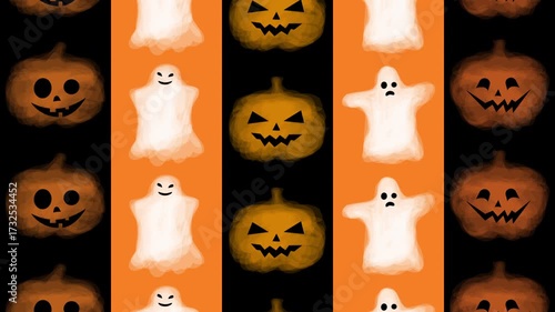 halloween pattern banner animation with ghosts and pumpkins video footage
