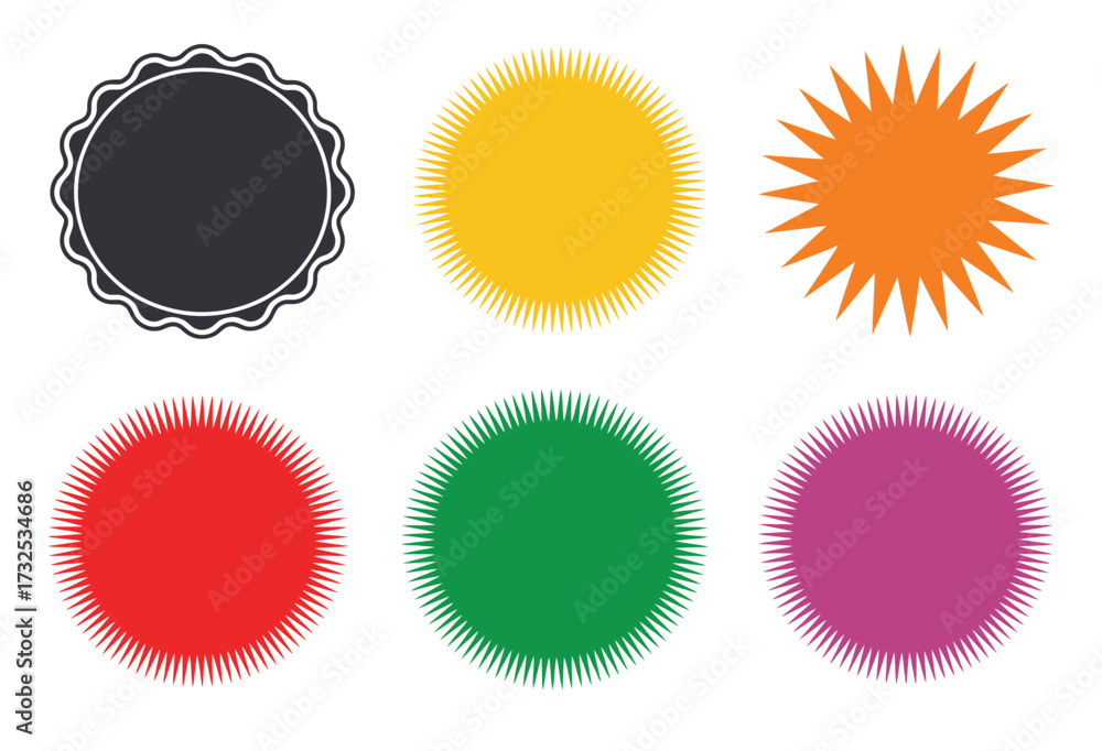 Fototapeta premium Sunburst icon collection including price label badge stamp and sticker vector designs