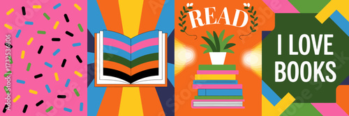 Engaging and vibrant graphic illustration focused on reading books, featuring positive quotes and colorful accents designed to promote literary passion and creativity.