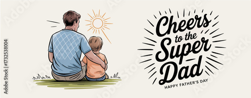 A heartwarming illustration portraying a father and child enjoying a beautiful picturesque moment in nature, symbolizing love, bonding, and support on Father's Day.