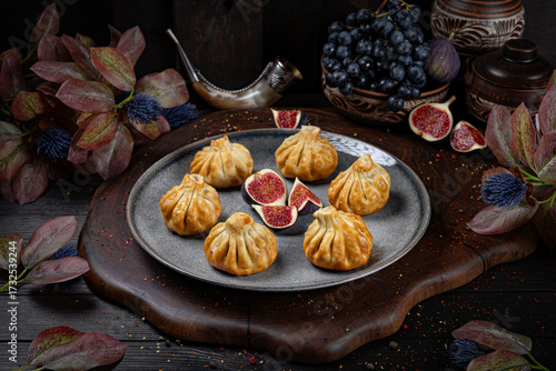 Fried Khinkali – Golden Georgian Dumplings.Traditional Georgian Bread. Traditional Georgian cuisine styled with authentic atmosphere.