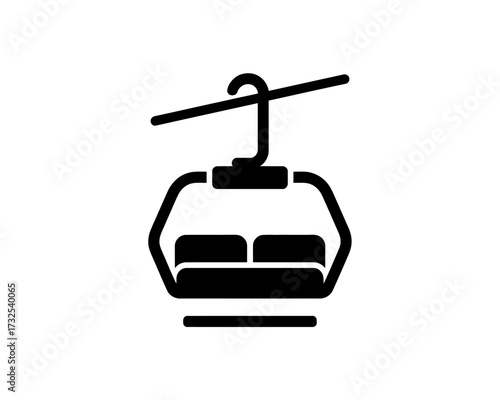 Black and White Minimalist Icon of a Ski Lift Ready for the Winter Season on a Snowy Mountain Resort