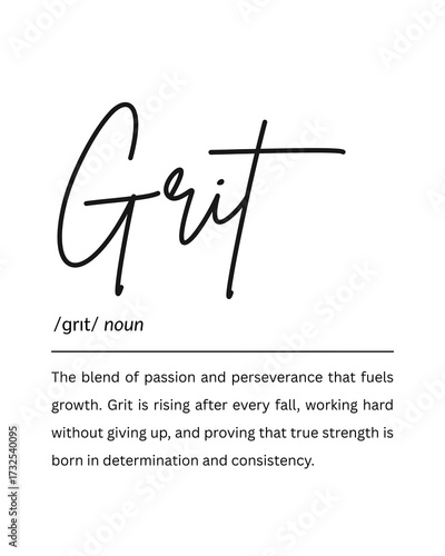 Grit Definition Printable Wall Art, Motivational Quote Poster, Digital Download Typography Print