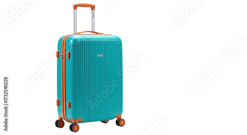 Canvas Print Teal and orange hard shell suitcase isolated on transparent background, travel l