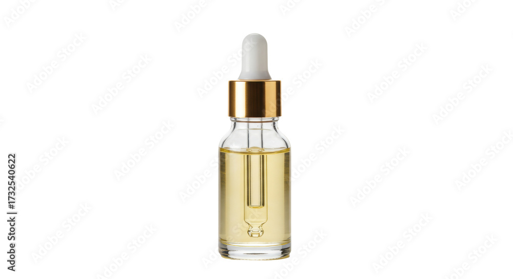 Naklejka premium Glass bottle with dropper isolated on white, cosmetic serum or essential oil for skincare and aromatherapy use