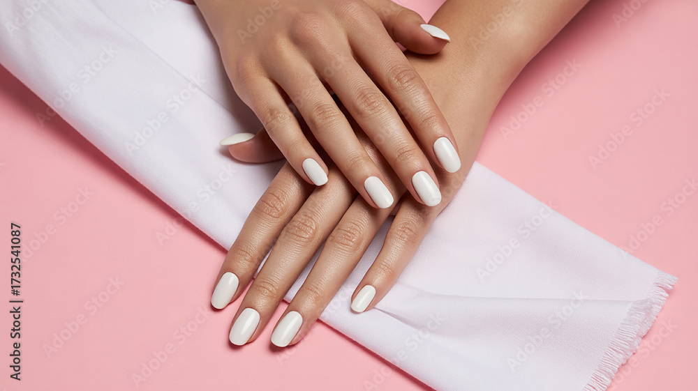 Fototapeta premium Elegant hands with light pink and white french tip manicure