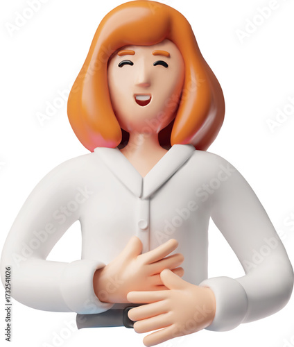 3D icon of a laughing female character clutching her stomach with her hands.