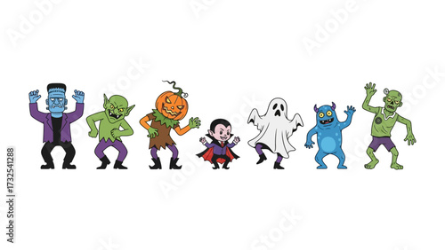 Whimsical Halloween Characters: A vibrant collection of cartoonish monsters and creatures, each bringing their own spooky charm and personality to create a joyful ambiance.